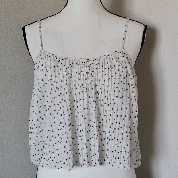 White & Black Polka Dot Micro-Pleated Cropped Tank Top - Picture 1 of 8
